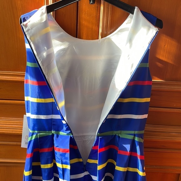 HBC Stripes Signature Multi-stripe Navy Sleeveless Midi Dress 👗 🎉 - Picture 6 of 8